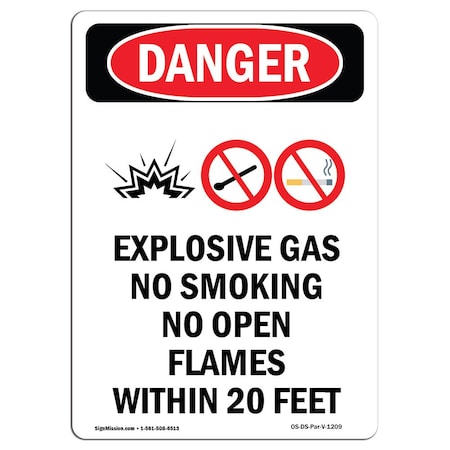 Signmission Safety Sign, OSHA Danger, 10" Height, Aluminum, Explosive Gas No Smoking, Portrait OS-DS-A-710-V-1209